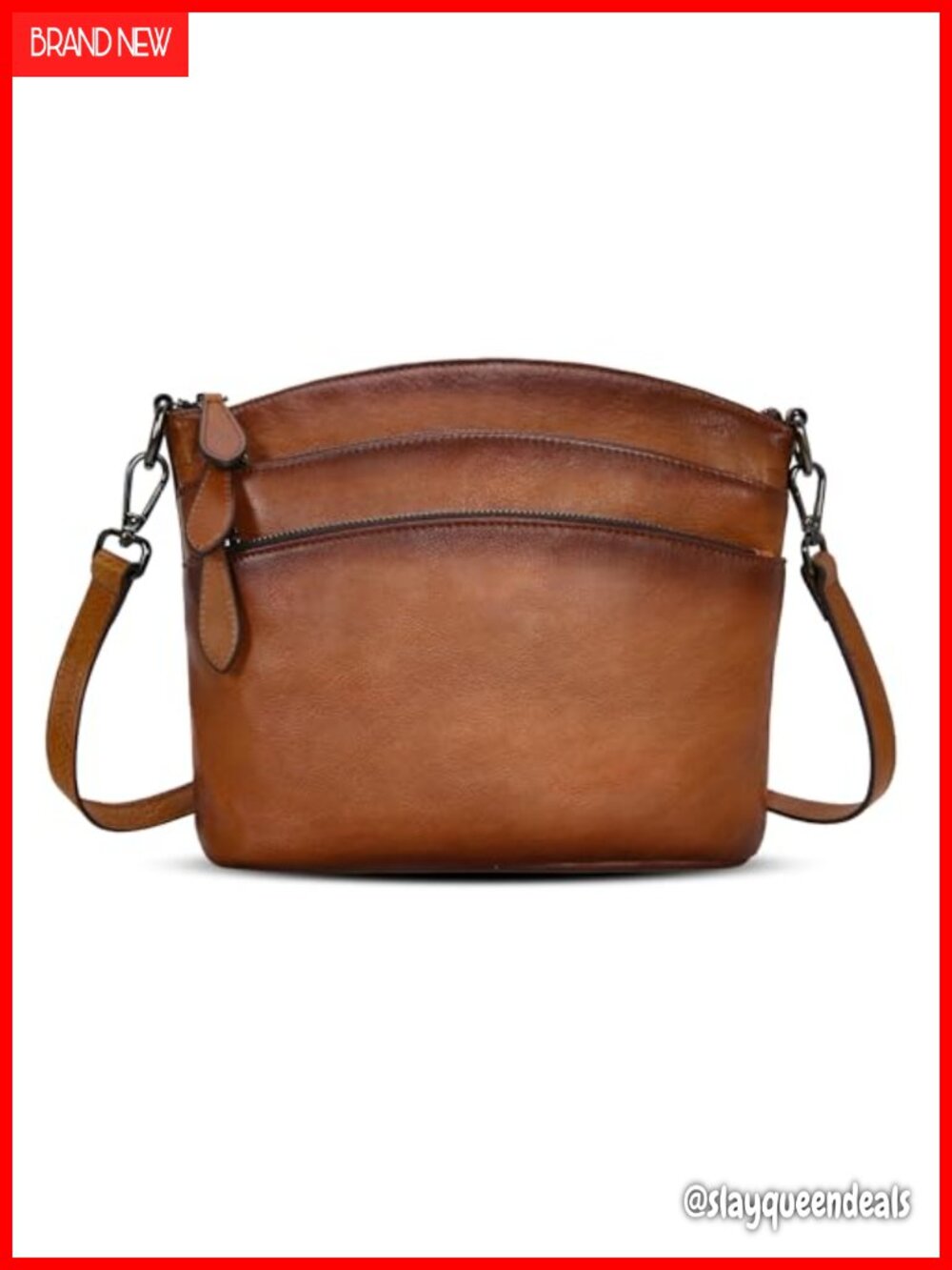 Vintage Leather Crossbody Bag with Multiple Pockets and Adjustable Strap
